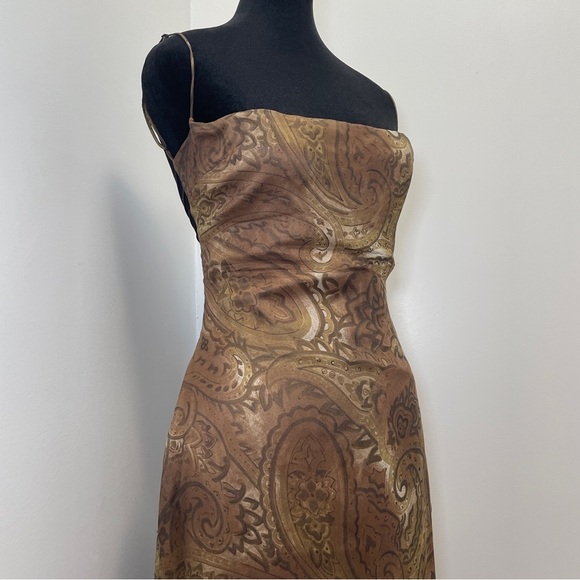 NEW! Mirror Palais- S&M PAISLEY-PRINT COWL-NECK SILK MIDI DRESS Brown Size M - Picture 3 of 14